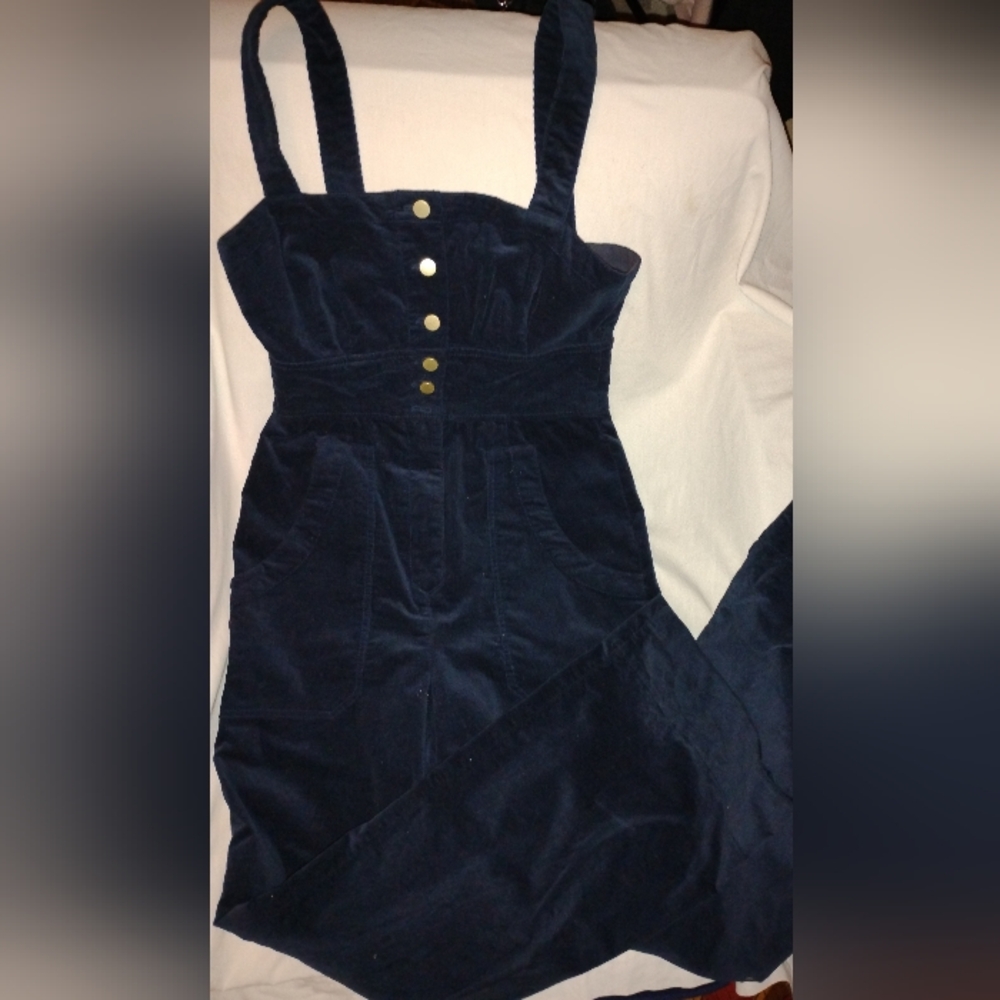 Anthropologie Navy Thin Corduroy Overalls Jumper Size 8